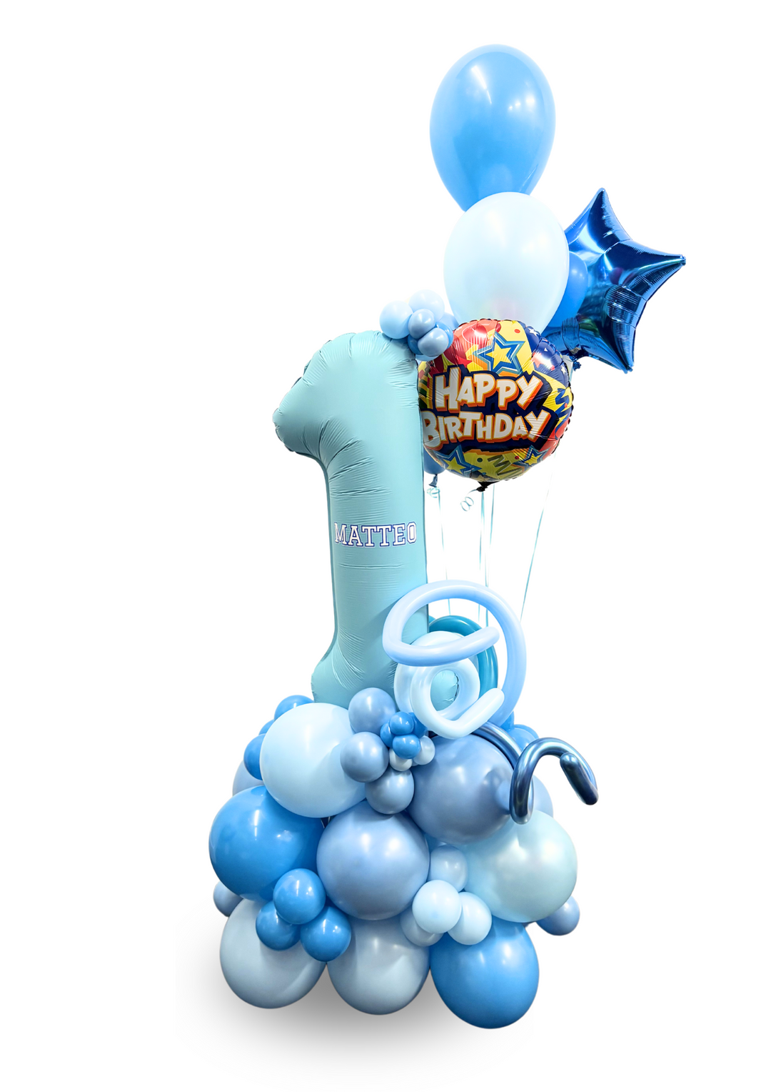 Happy Birthday balloon stand with Number and Helium balloon bouquet