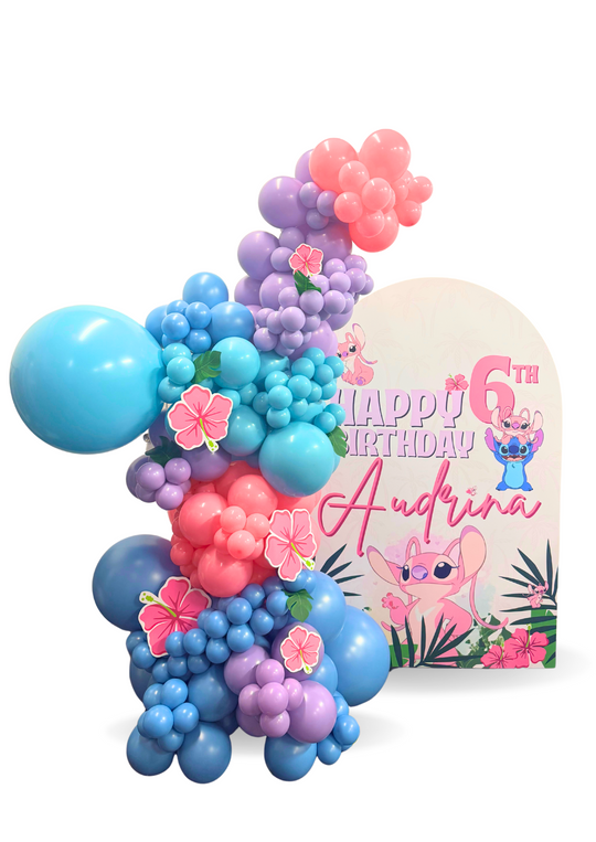 Angel and and stitch custom wall and balloon garland