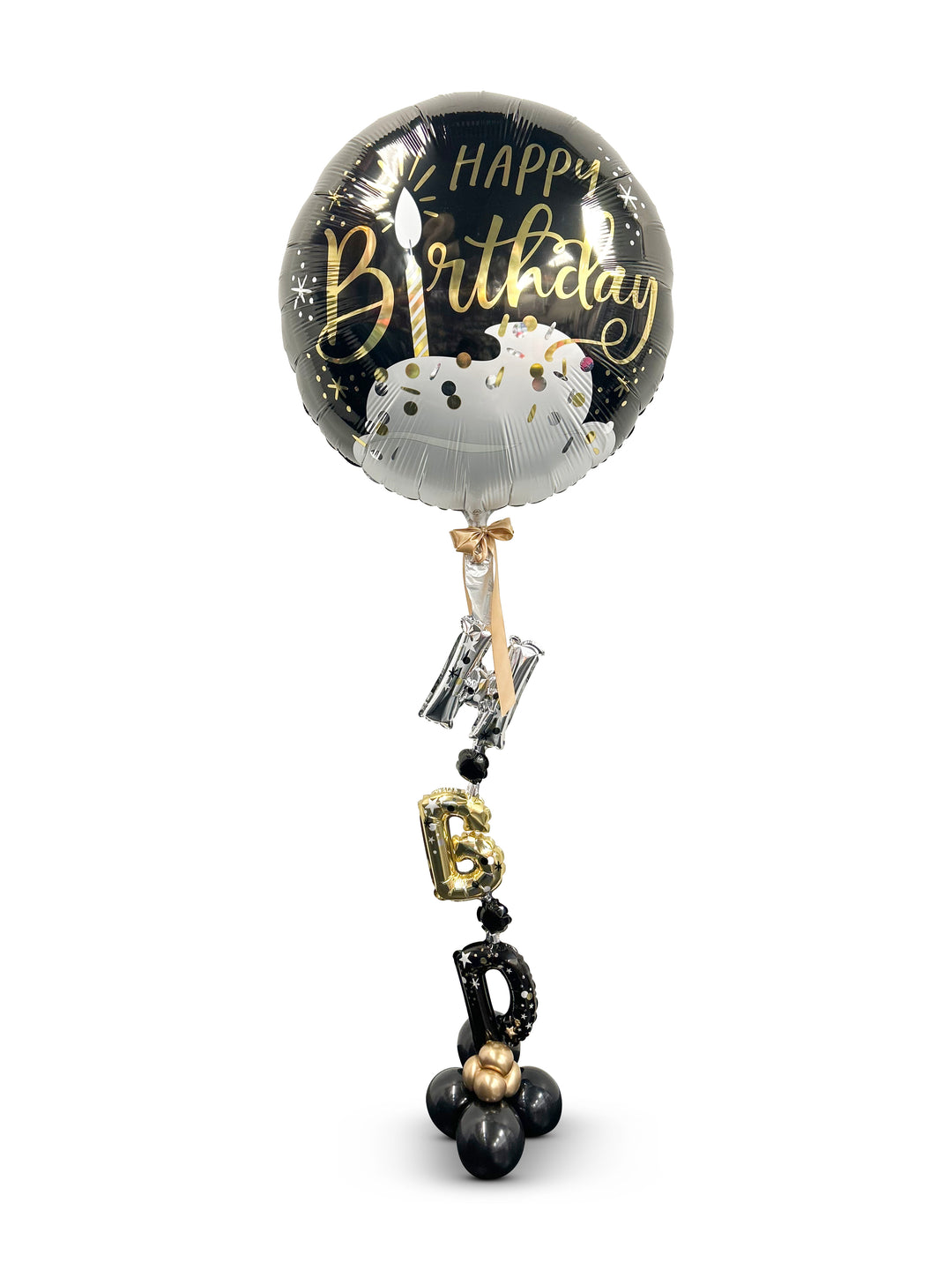 Mega Birthday Balloon Foil with HBD tail GOLD AND BLACK :)