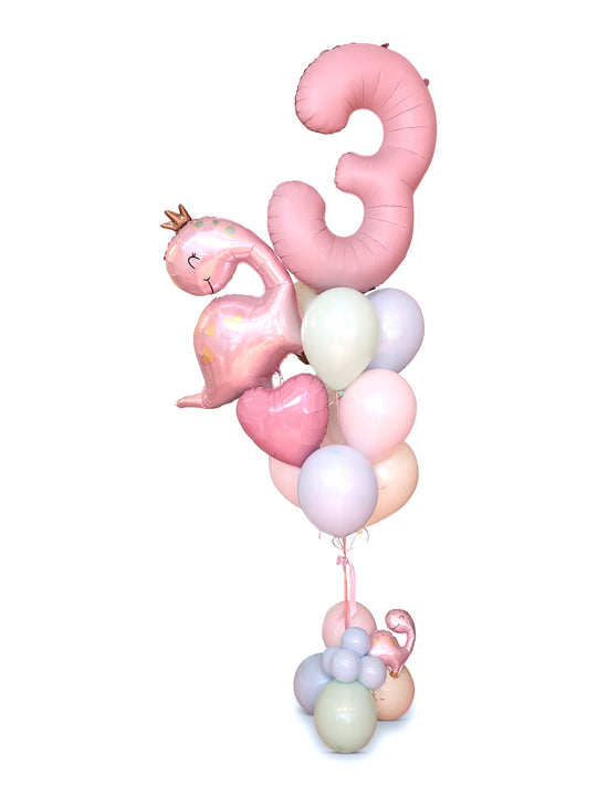 Pink Dinosaur balloon package with heart accent