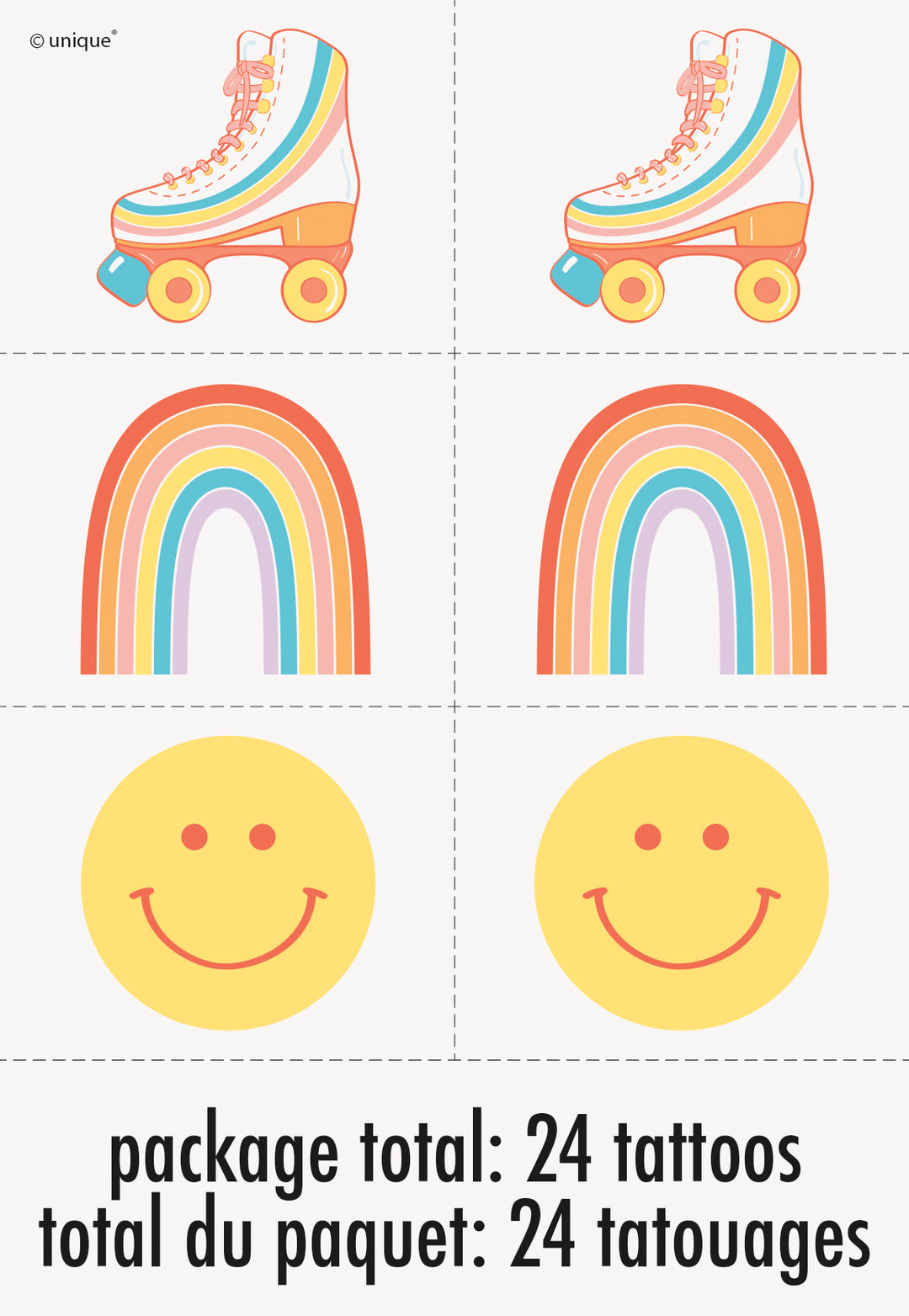 Rainbow Roller Skate Tattoos 24ct