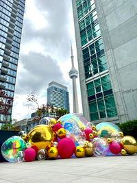 Sphere balloon install with gold and iridescent