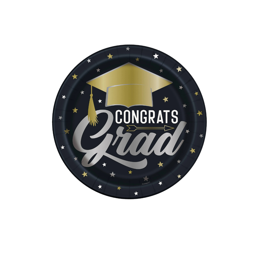 Stars & Caps Graduation Round 9" Dinner Plates 8ct