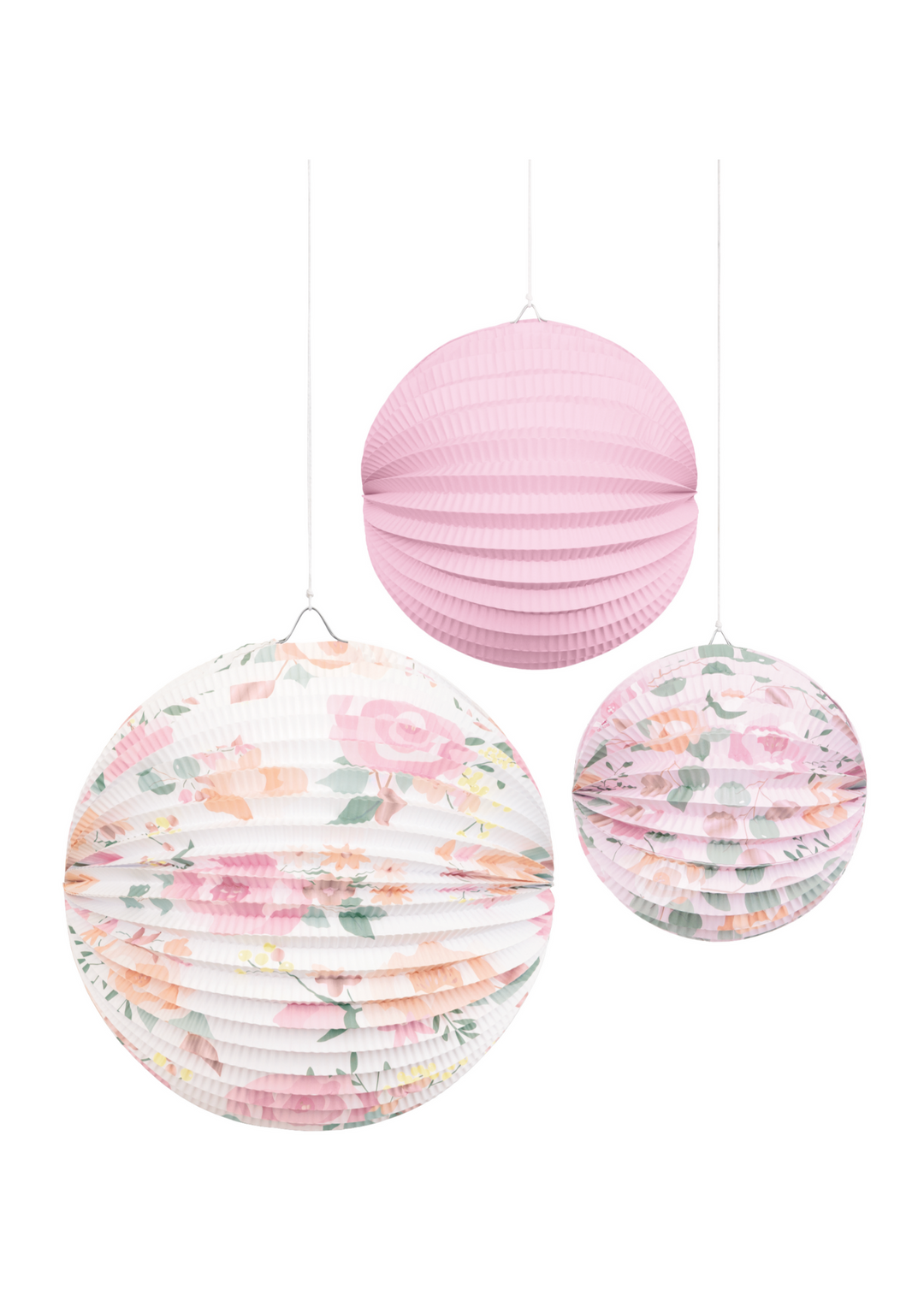 Pink Blooms Pleated Decorative Paper Lanterns 3ct