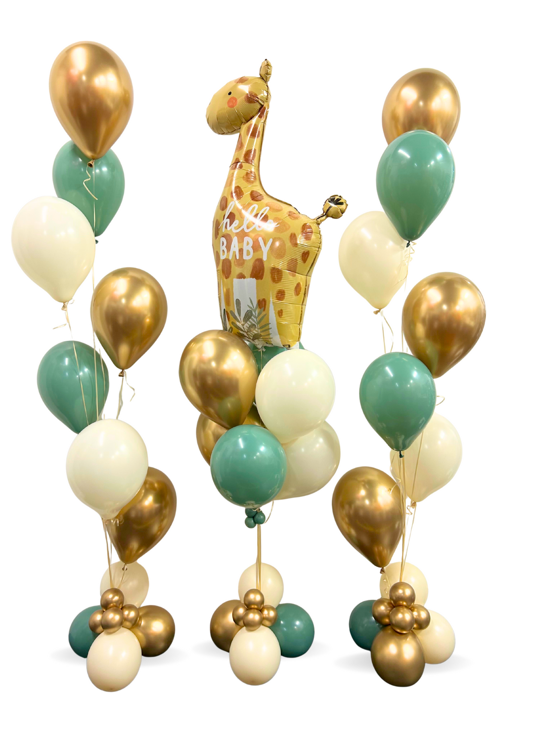 Hello baby giraffe balloon package (Gold and green theme)