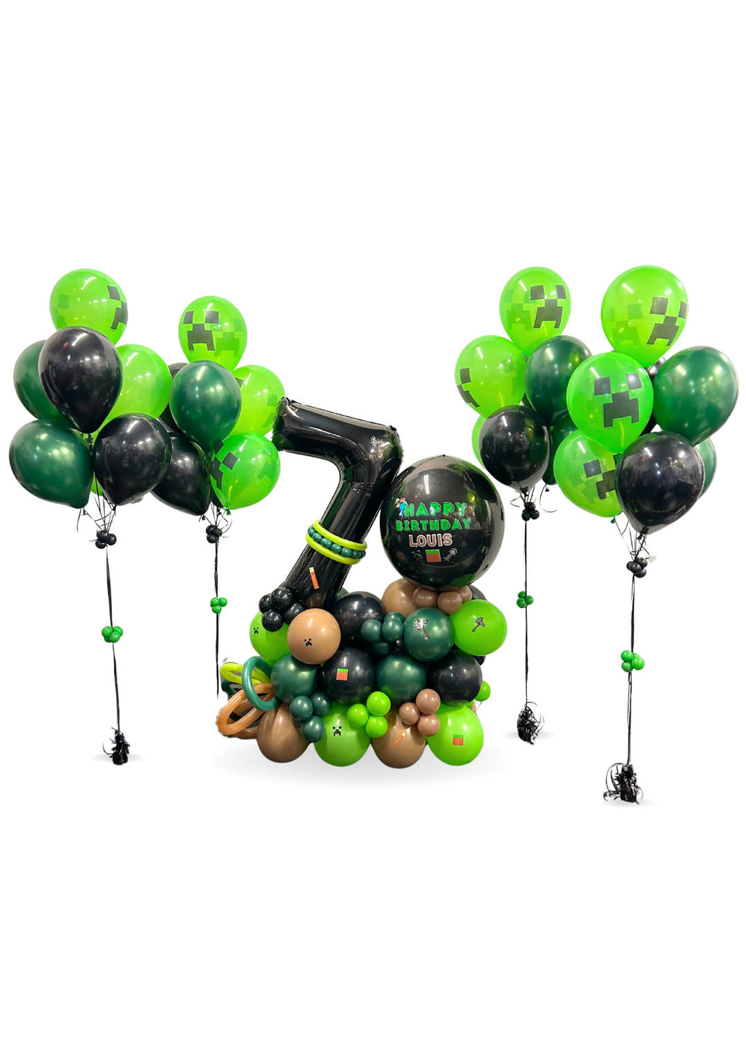Minecraft Custom Cluster Balloon Stand with number and 4 bouquets