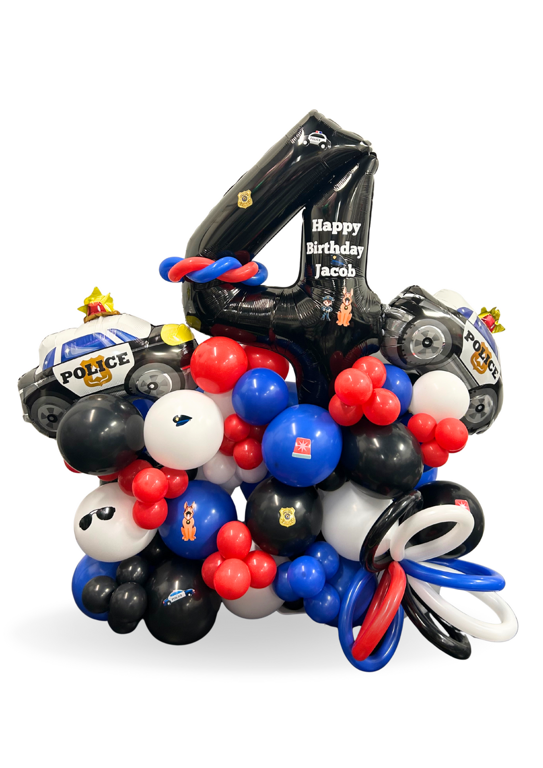 Police Cluster balloon birthday Stand with number