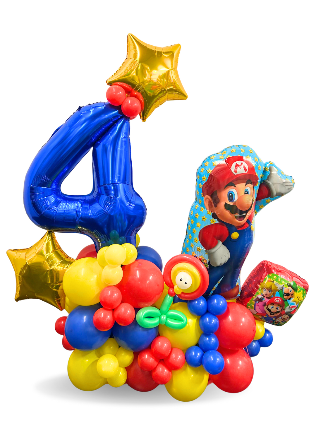 Super Mario Cluster Balloon Stand with number