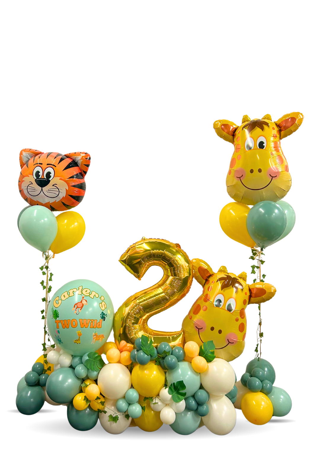 TWO Wild Custom Message Balloon Cluster Stand