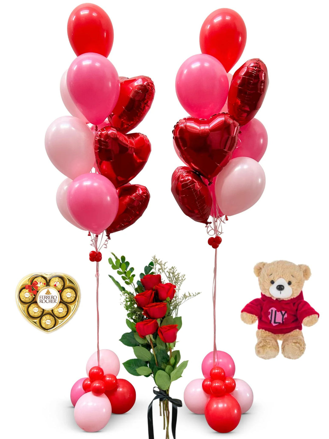 (INCLUDES 6 ROSES) VIP Valentine's Day Package - 2 Jumbo Valentine's Day Bouquets with a Teddy Bear and chocolates