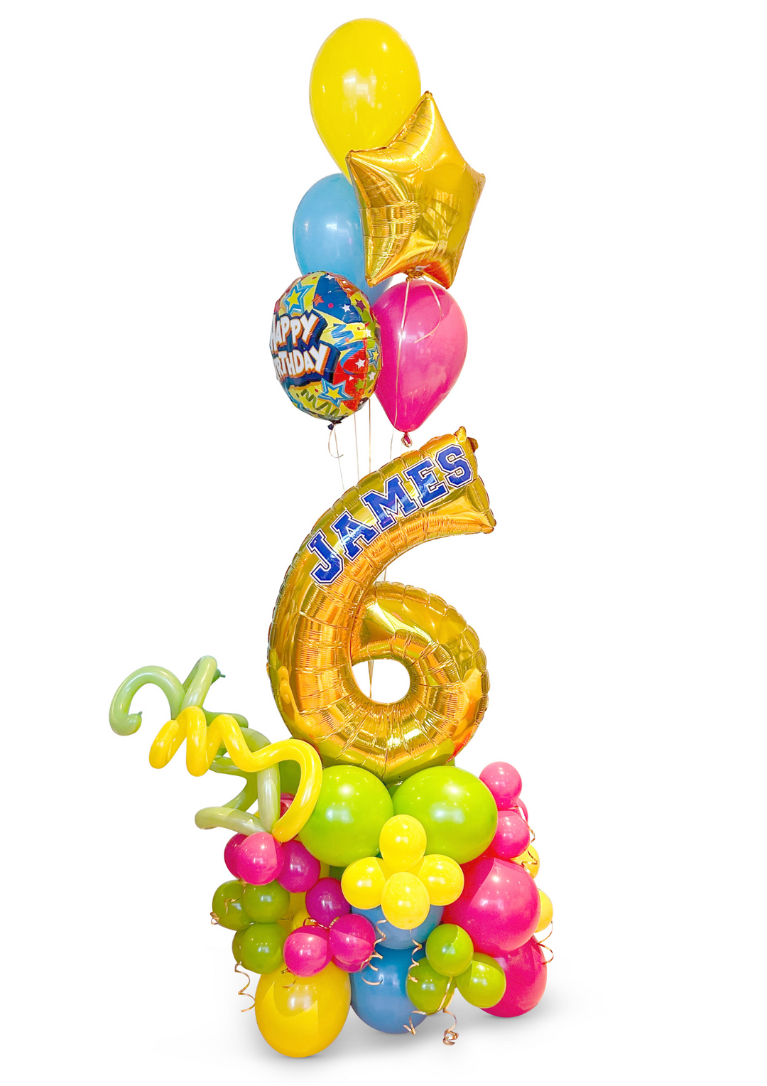 Happy Birthday balloon stand with Custom Number and Helium balloon bouquet