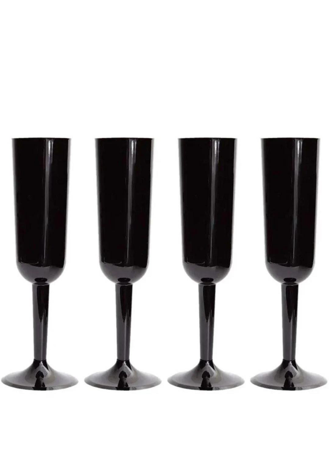 Black Plastic Champagne Flutes/ Wine Glasses (4ct each pack)
