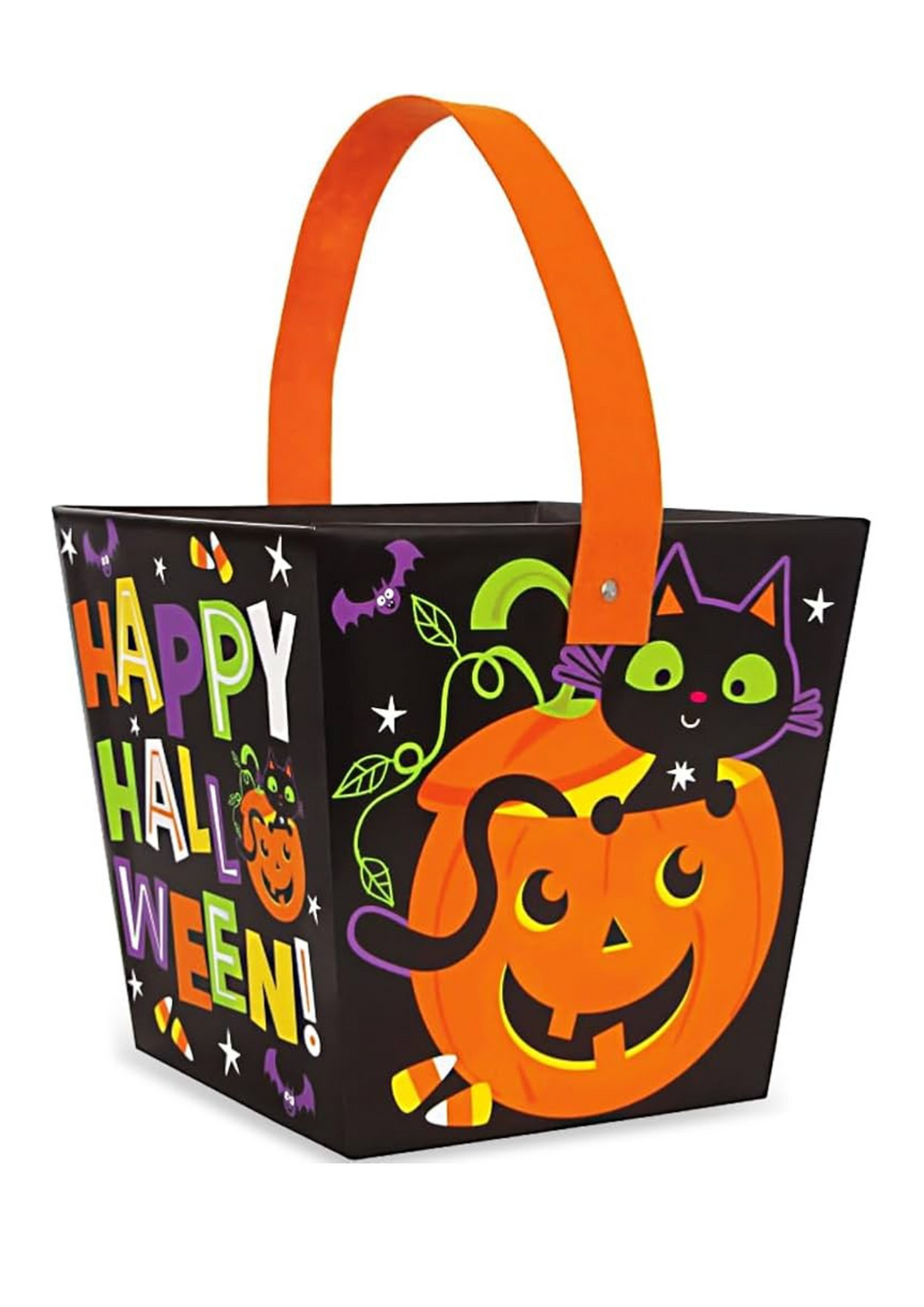 Cat & Pumpkin Halloween Paper Board Bucket
