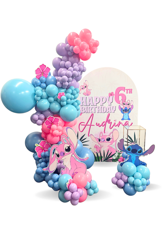 Angel and and stitch custom wall and balloon garland
