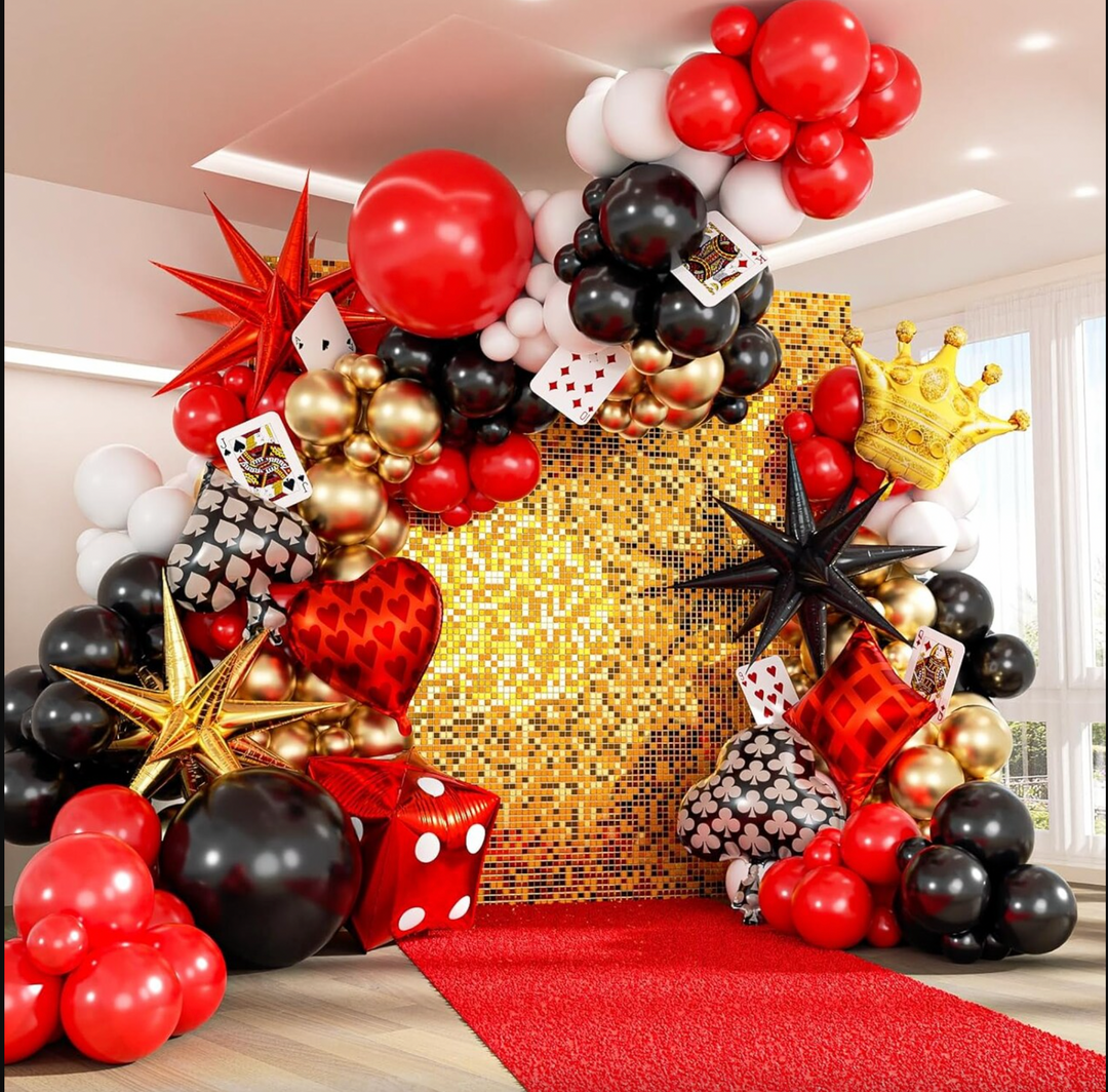 Casino Night Backdrop with Garland and Shimmmer wall (plus installation