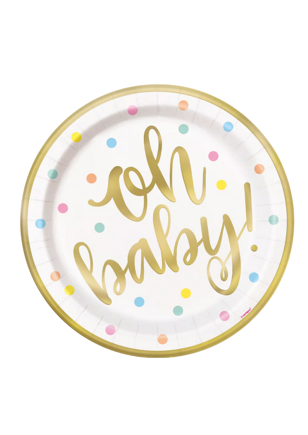 Oh Baby Gold Baby Shower Round 9" Dinner Plates 8ct