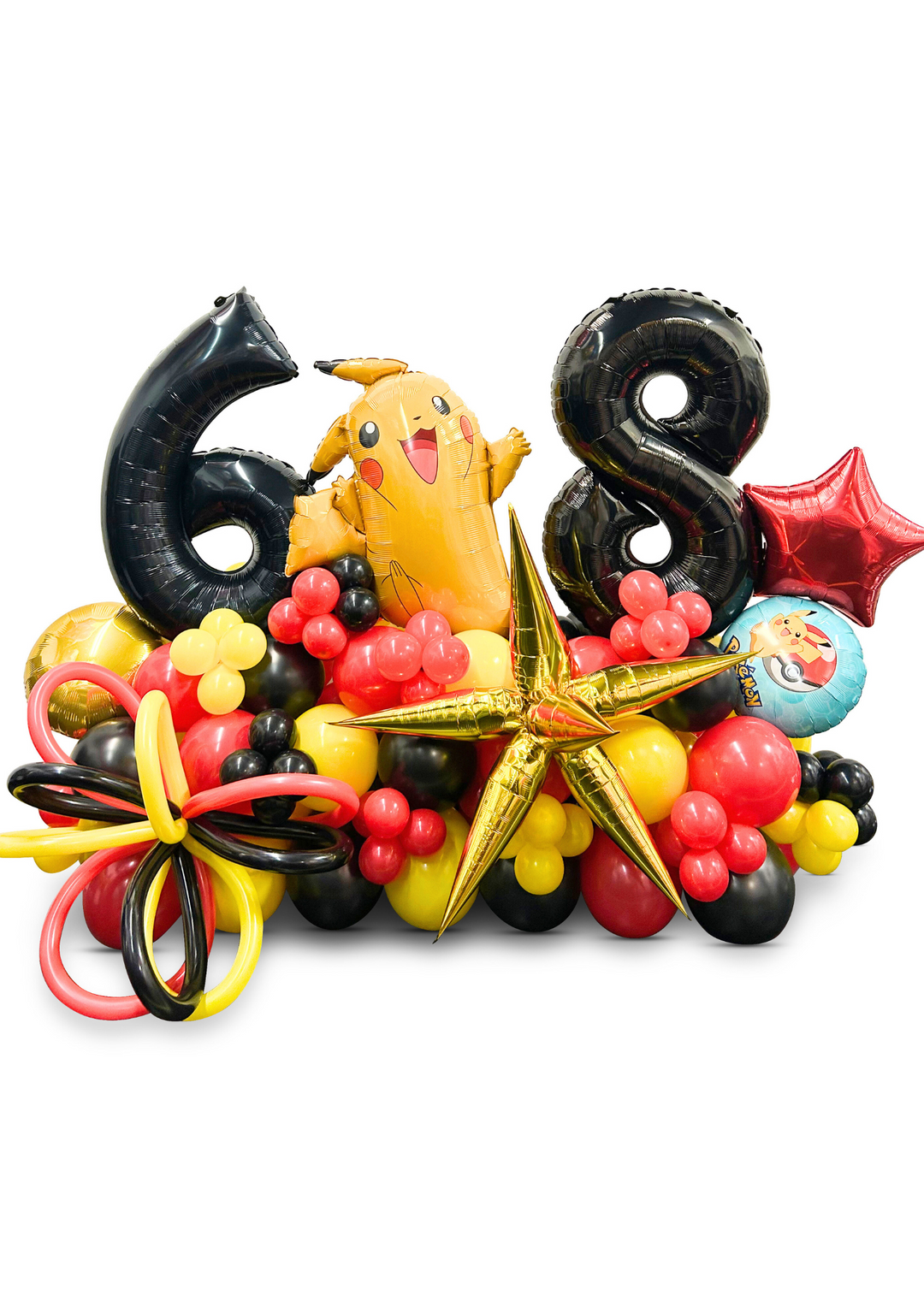 Pikachu with pokemon balloon number stand and two numbers