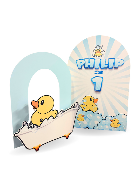 Rubber Ducky theme custom backdrop wall and balloon garland