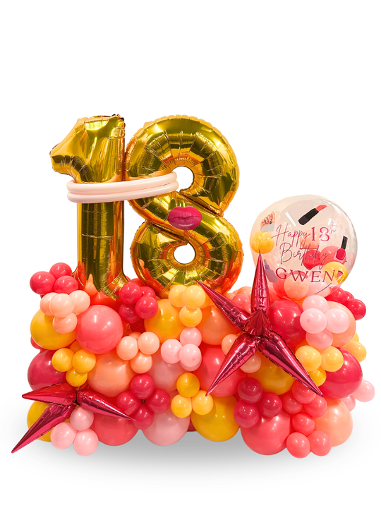 Two Number on Air-filled balloon stand with custom message