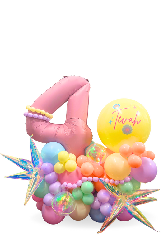 34" Number on Air-filled balloon stand with custom message