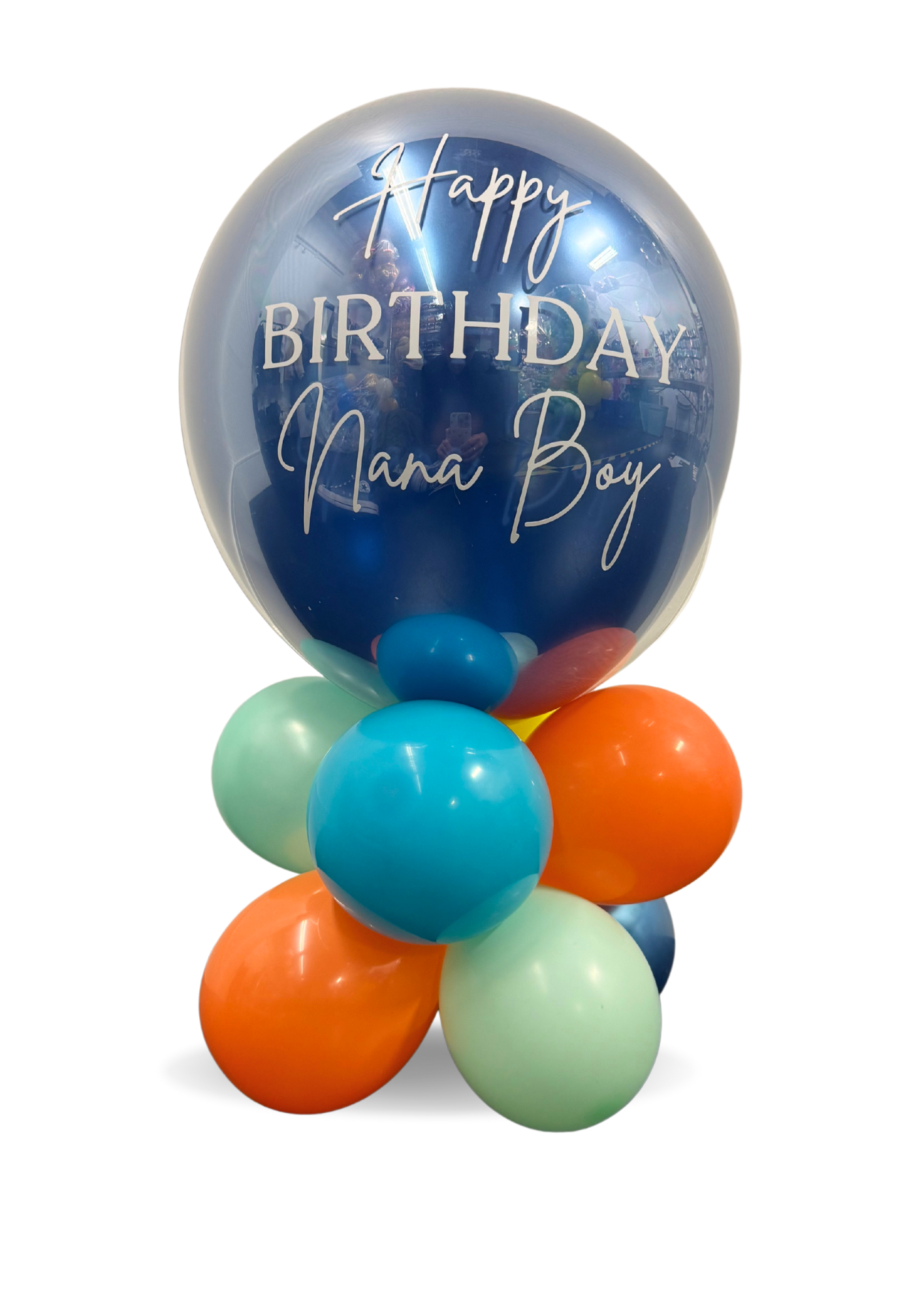 Custom table centrepiece 17" with clear bobo over latex balloon
