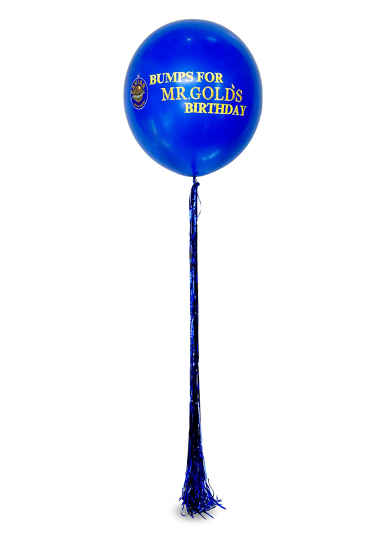 (Priced per balloon) Custom Branded 3ft Balloons with 8ft thick Tinsel Tails