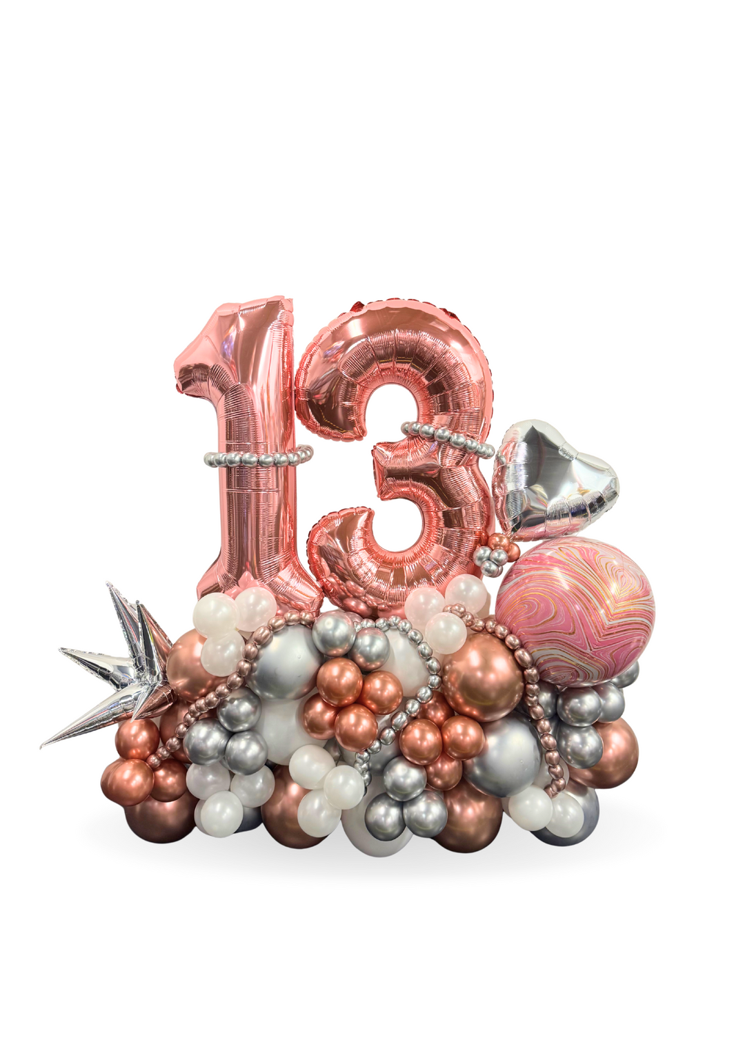 Balloon cluster stand with orbz and heart (two numbers)