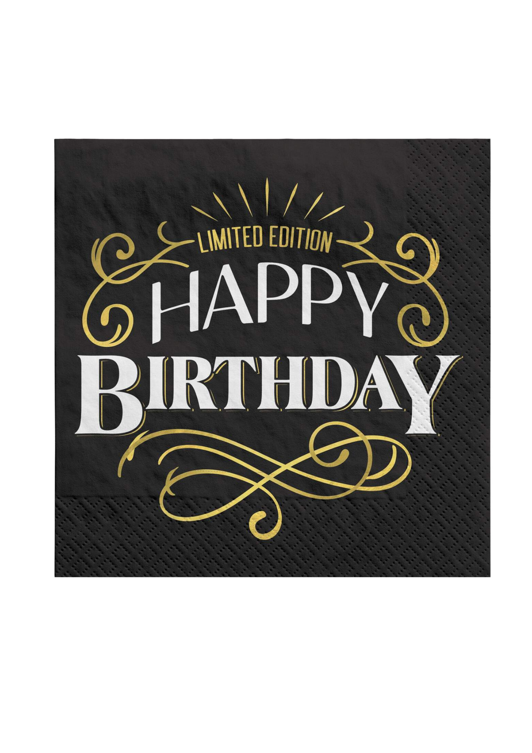 Black and Gold Happy Birthday Napkins 16ct