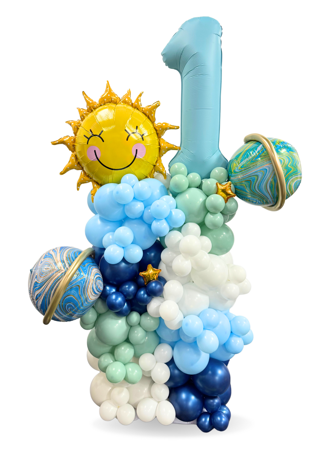 Sun and planet space theme birthday stand 6.5ft tall 4 feet wide
