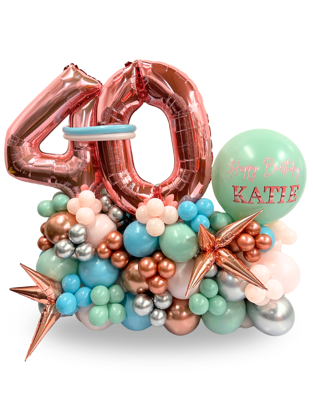 Two Number on Air-filled balloon stand with custom message