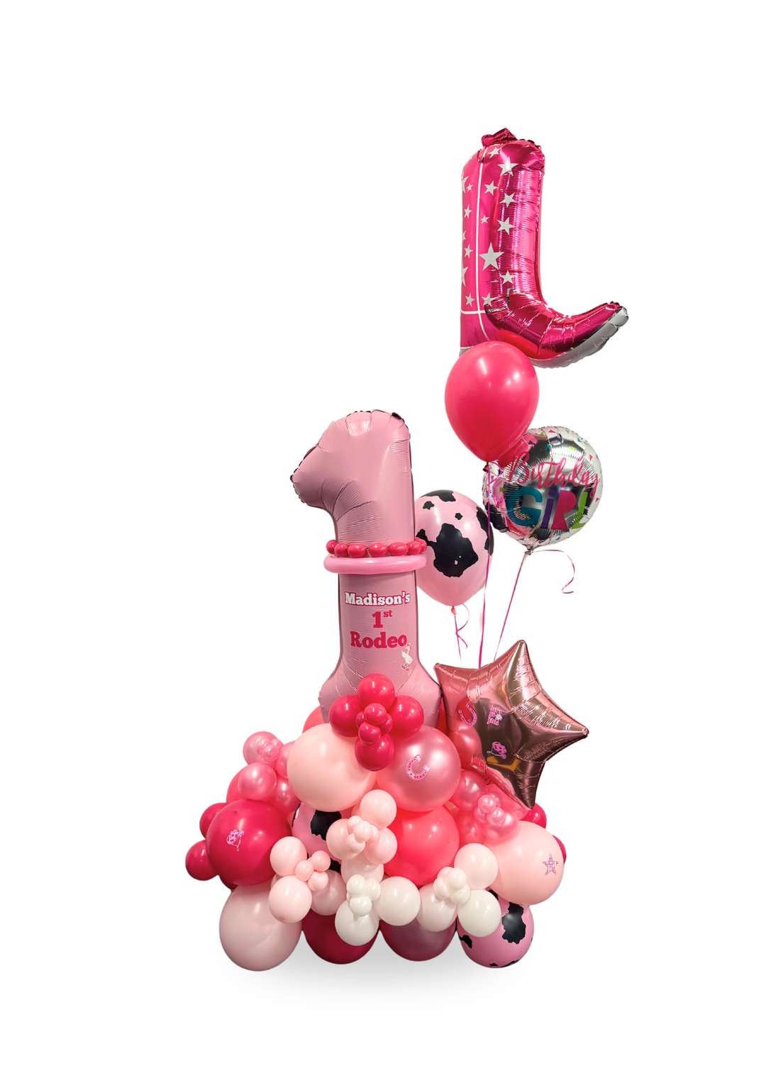 Cowgirly Western Balloon stand with number and custom message