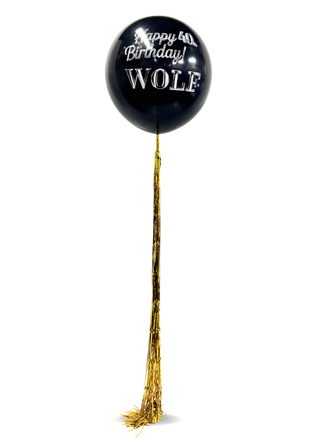 (Priced per balloon) Custom Branded 3ft Balloons with 8ft thick Tinsel Tails