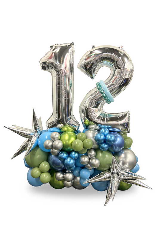 Two Number on Air-filled balloon stand (optional custom message)