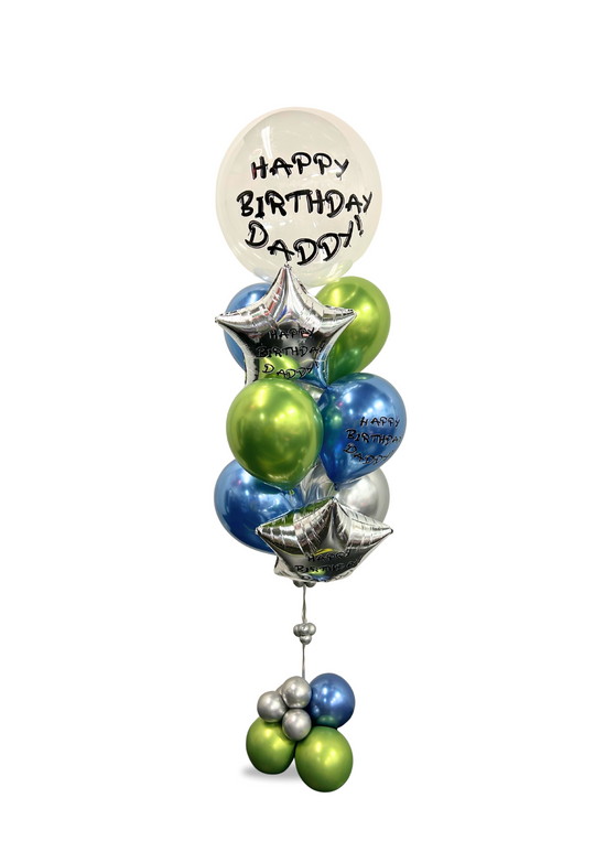 Custom 24" clear with custom message/ latex and foil balloon bouquet (happy birthday)