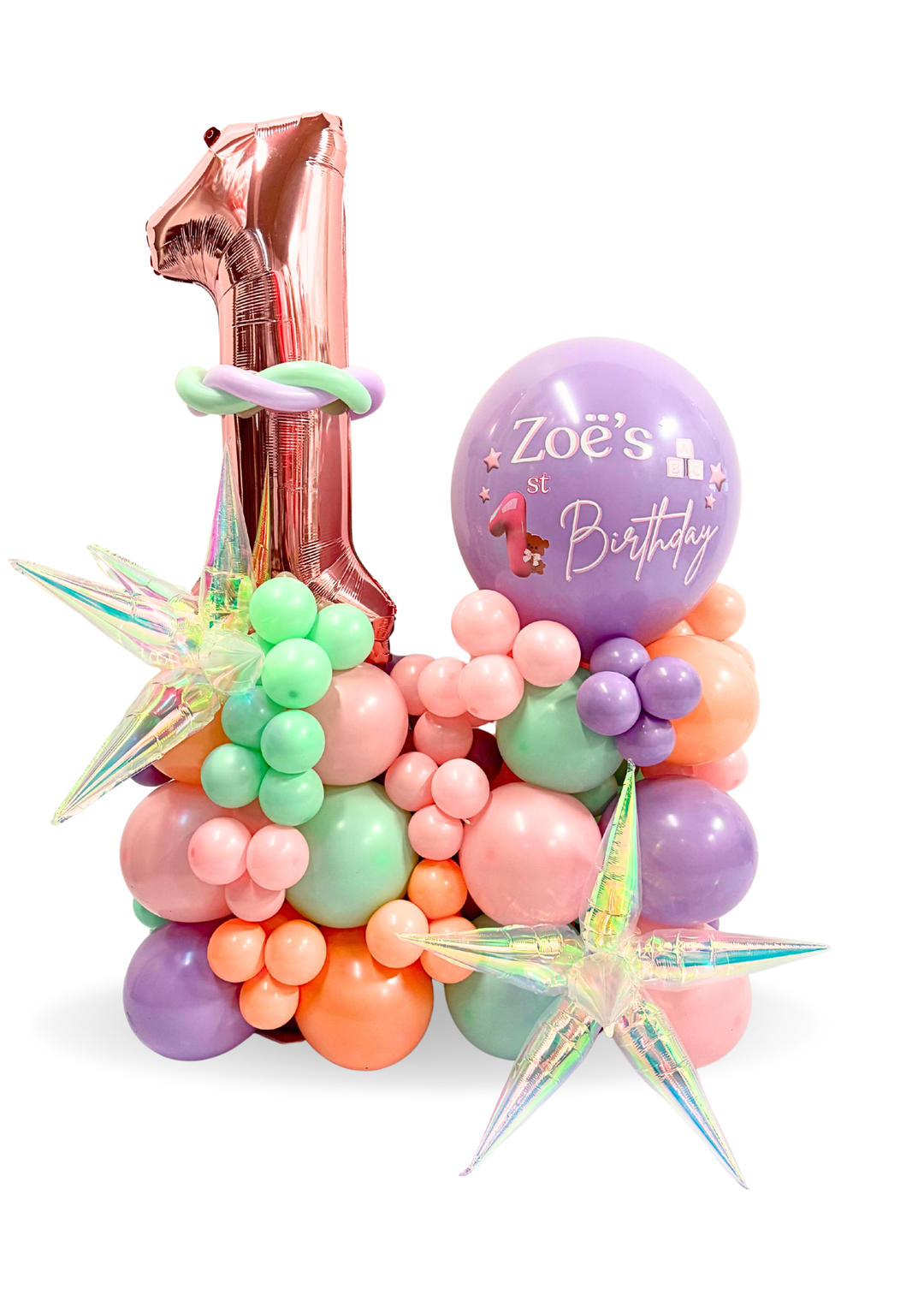 34" Number on Air-filled balloon stand with custom message