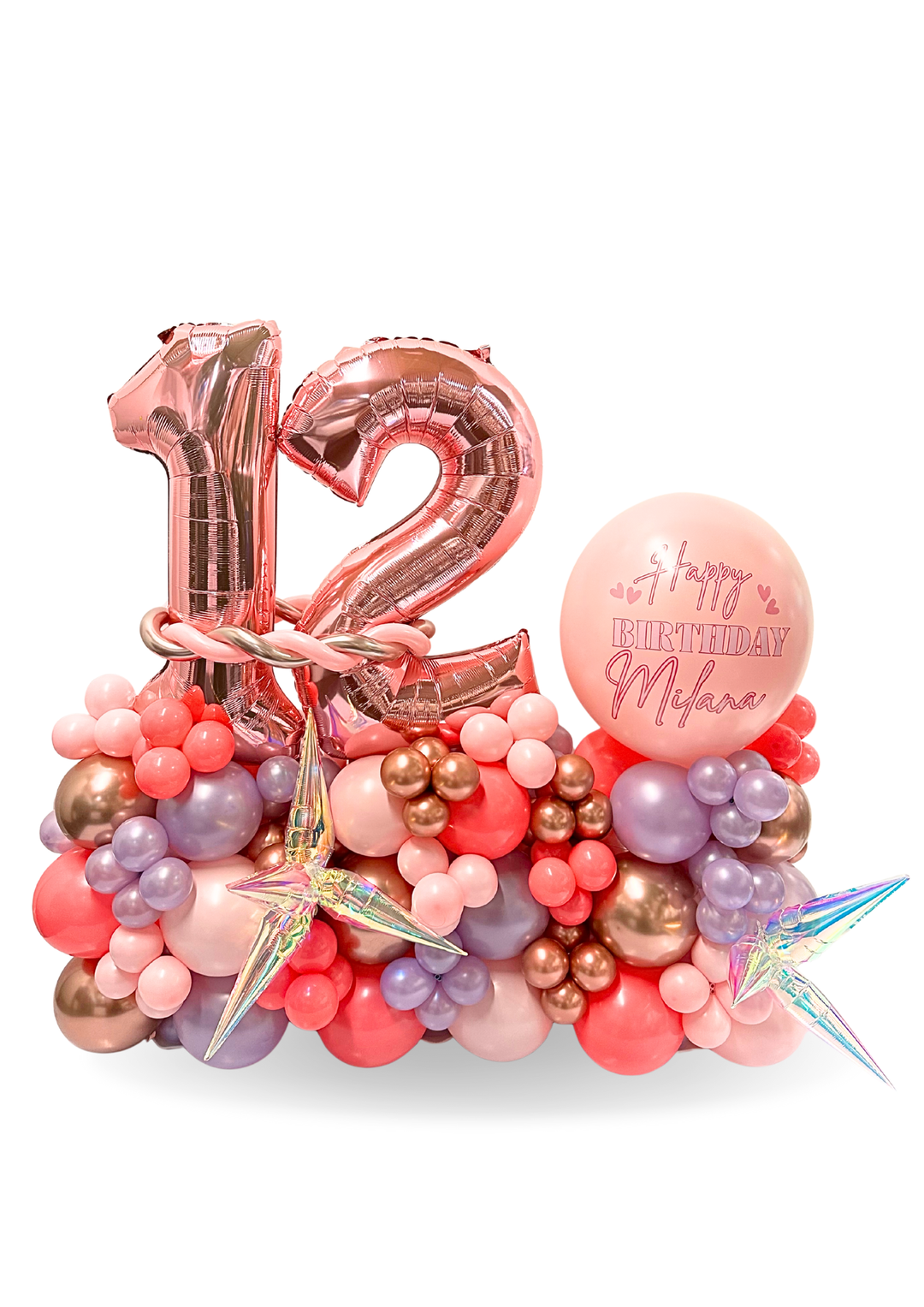 Two Number on Air-filled balloon stand with custom message