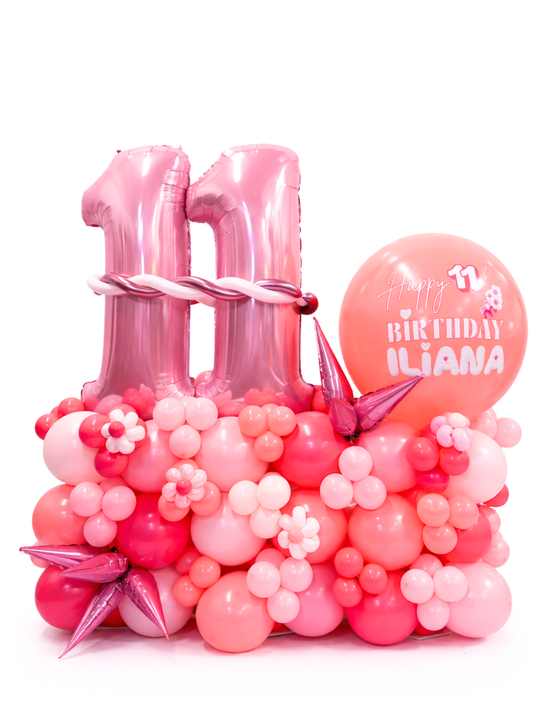 Two Number on Air-filled balloon stand with custom message