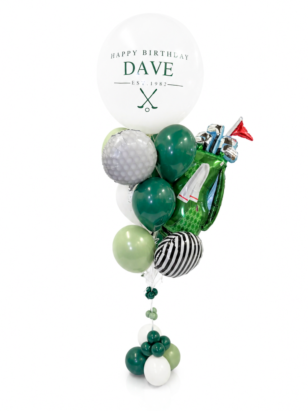 Custom Message Golf Birthday Balloon Bouquet with Golf Bag