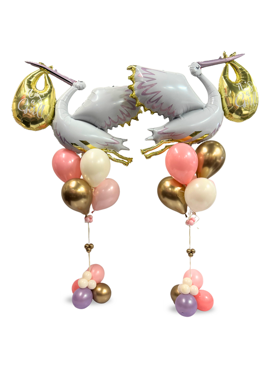 Baby Stork Balloon (boy/girl) Super XL 42 inches wide with 6 balloons under