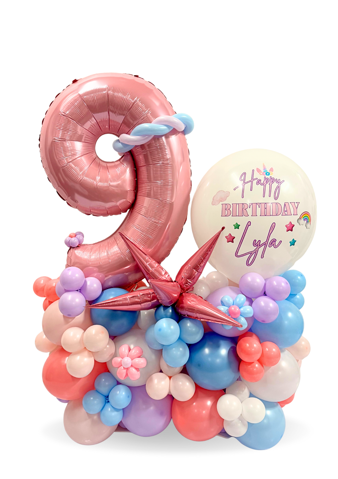 34" Number on Air-filled balloon stand with custom message