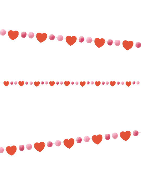 Felt Hearts Pom Pom Garland 10 ft (qty 1)