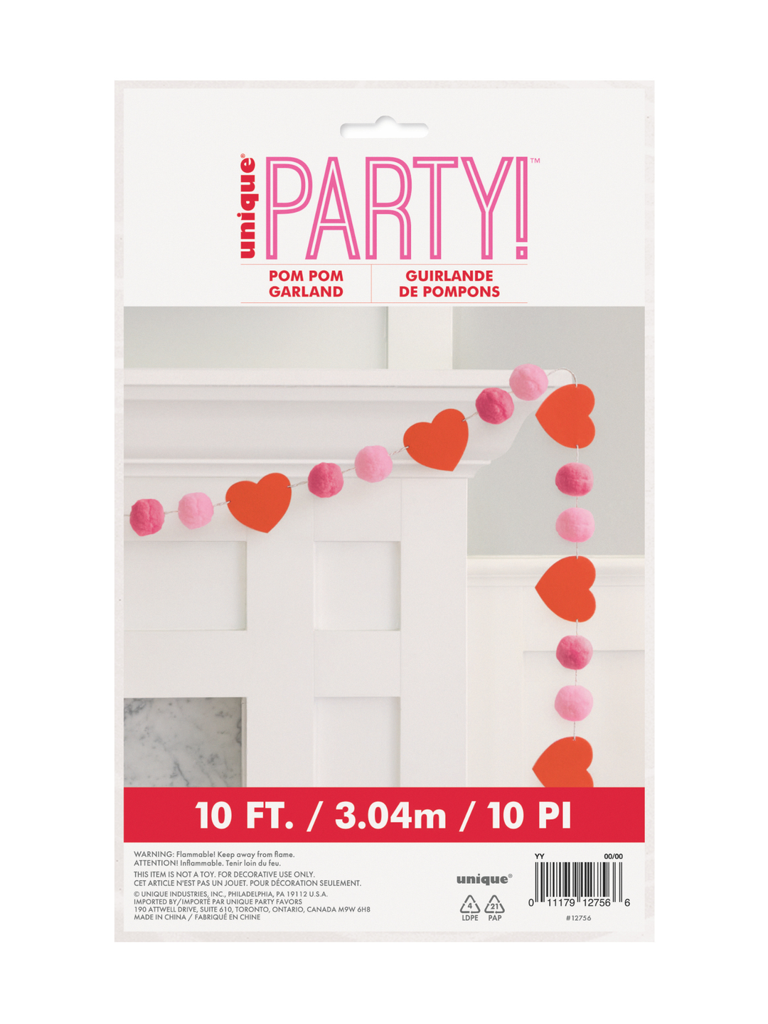 Felt Hearts Pom Pom Garland 10 ft (qty 1)