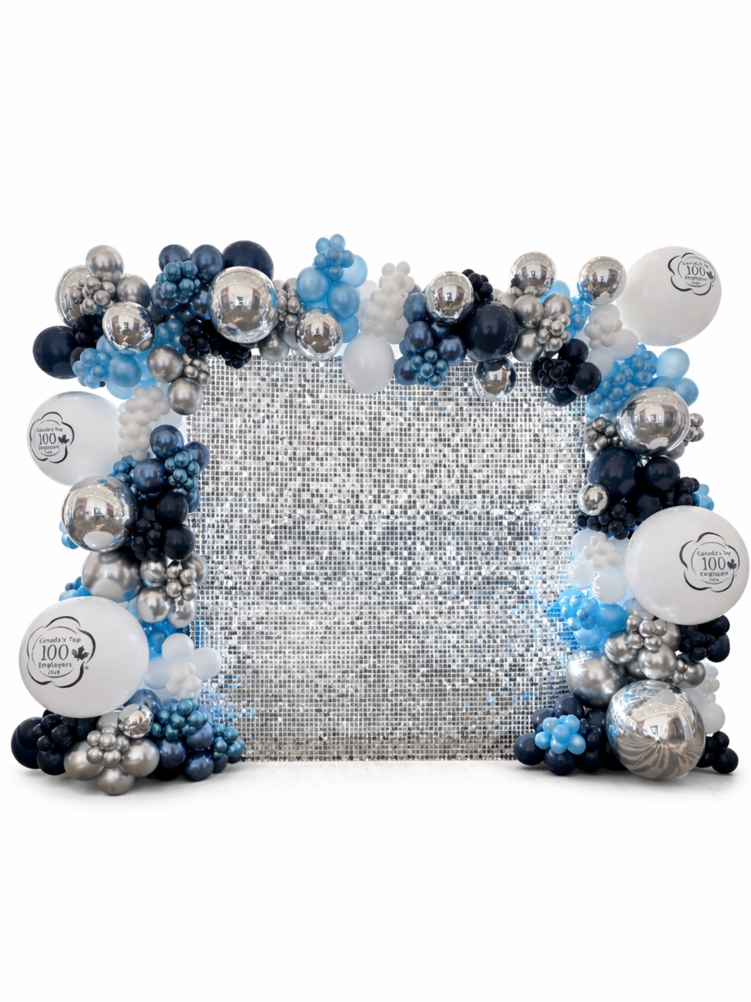 SILVER Shimmer Wall Backdrop with 27ft balloon garland