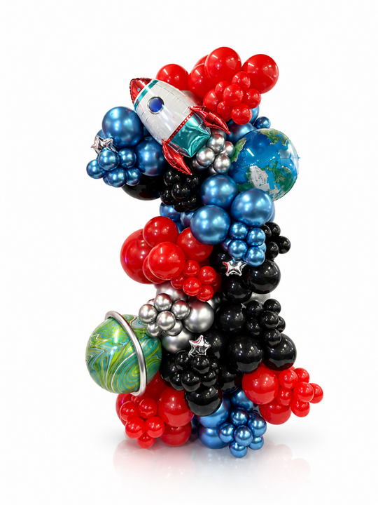 rocket theme balloon freestanding balloon garland with star accents 6ft