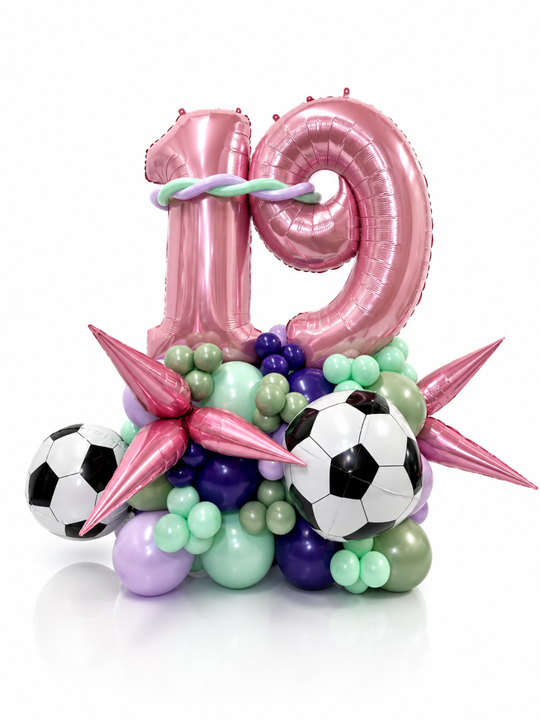 Soccer Theme Two Number on Air-filled balloon stand