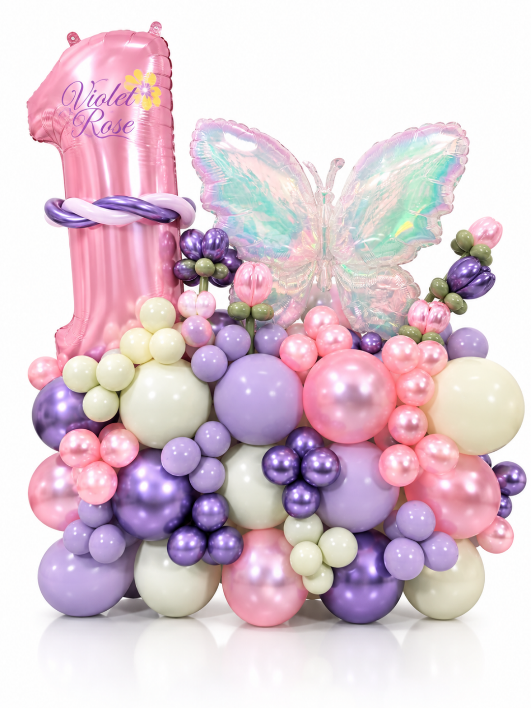 Butterfly Balloon Birthday Cluster Stand With custom message