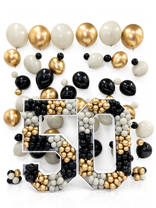 Two Number 4ft Mosaic Number filled with Balloons (72 hour rental) package with floating bouquets