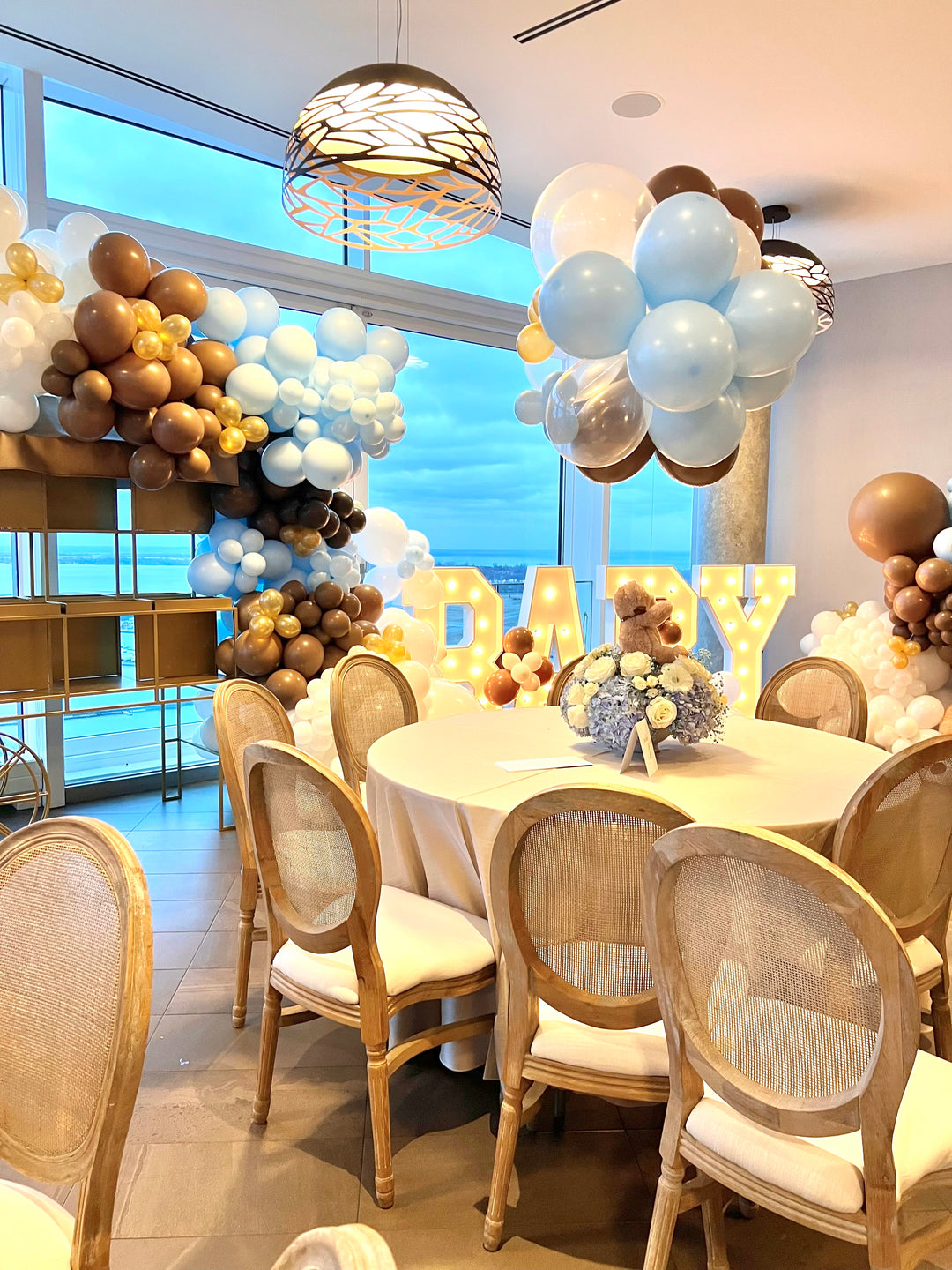 BABY Shower Balloon Install with LED Marquees and Backdrop Walls