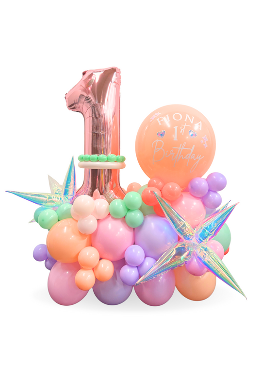 34" Number on Air-filled balloon stand with custom message