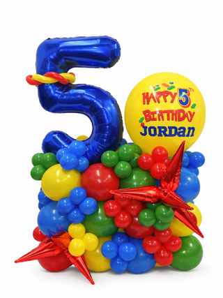 34" Number on Air-filled balloon stand with custom message and number